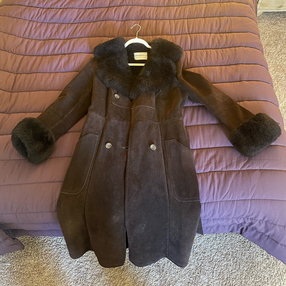 Vintage Saks Fifth Avenue Dark Brown Suede Belted Coat Women